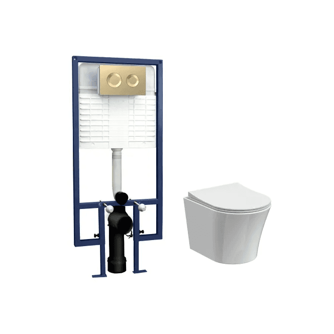 Brushed Brass Round Wall Hung Pan & Concealed Cistern