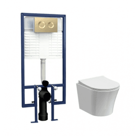 Brushed Brass Round Wall Hung Pan & Concealed Cistern
