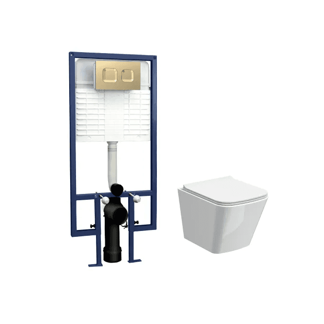 Brushed Brass Square Wall Hung Pan & Concealed Cistern