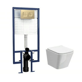 Brushed Brass Square Wall Hung Pan & Concealed Cistern