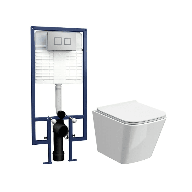 Modern Square Wall Hung Toilet With Soft Close Seat & Concealed Cistern