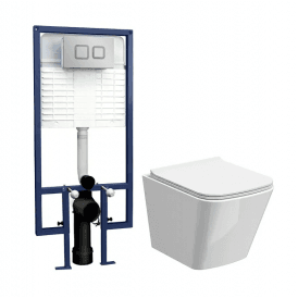 Modern Square Wall Hung Toilet With Soft Close Seat & Concealed Cistern
